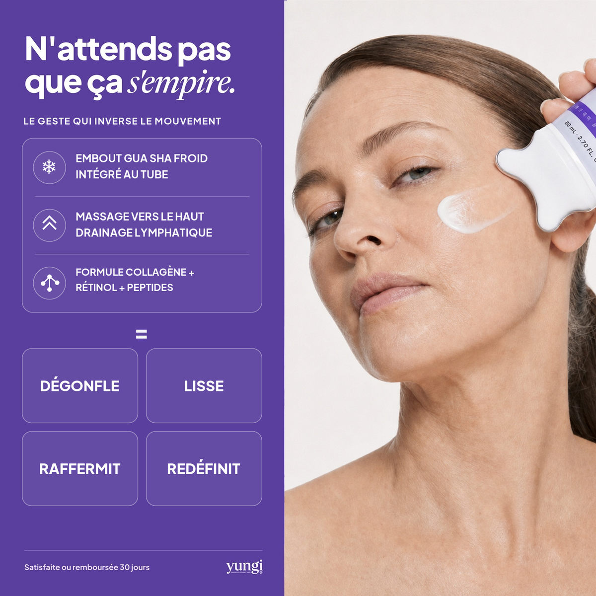 L'embout gua sha intégré au tube masse vers le haut
